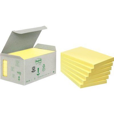 PACK 6 BLOCS 100 HOJAS NOTAS RECICLADAS ADHESIVAS 76X127MM CANARY YELLOW CAJA CARToN 655 1B POST IT 7100172257