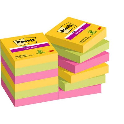 PACK 12 BLOCS 90 HOJAS NOTAS ADHESIVAS 476X476MM SUPER STICKY COLECCIoN CARNIVAL CAJA CARToN 622 12SS CARN POST IT 7100290181