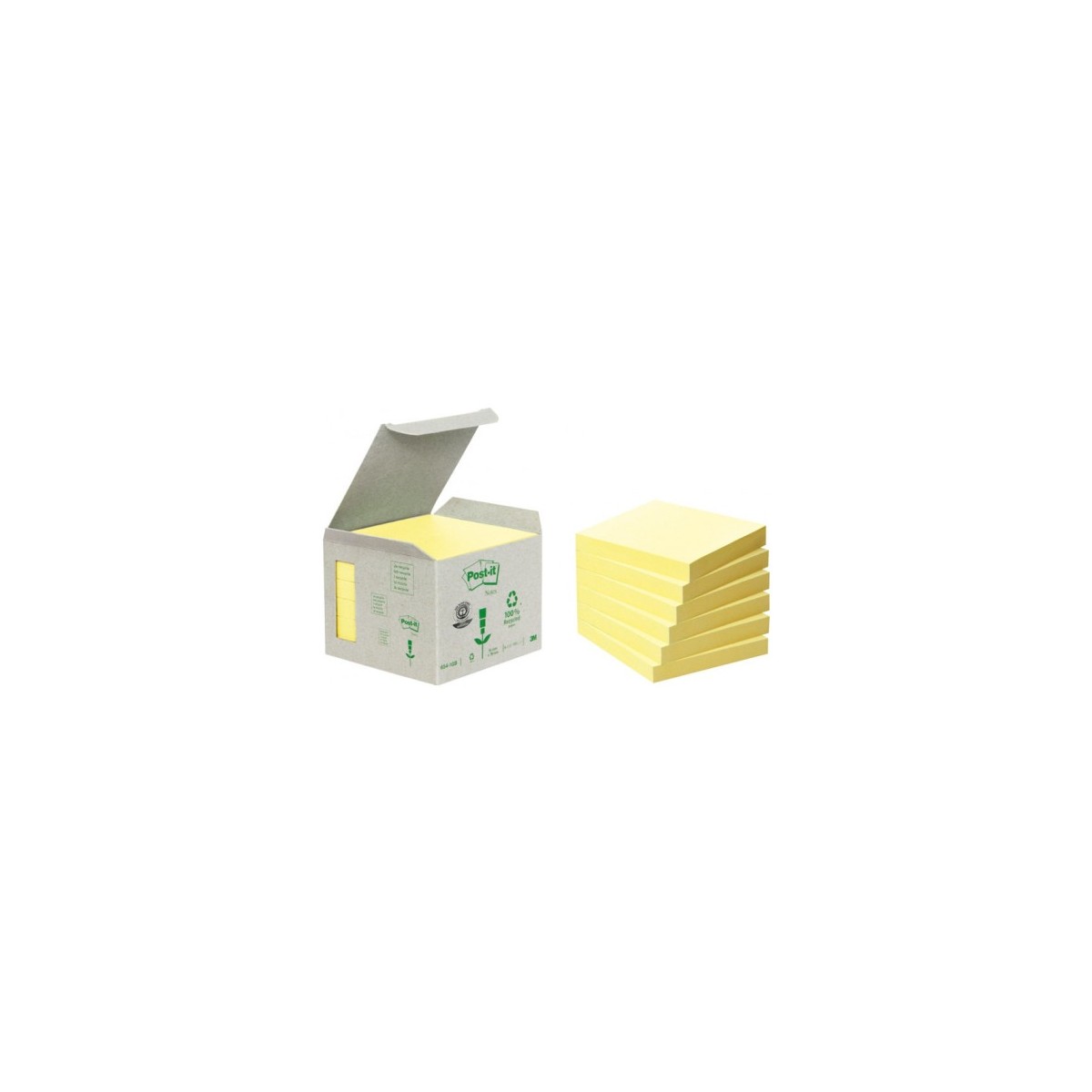 PACK 6 BLOCS 100 HOJAS NOTAS RECICLADAS ADHESIVAS 76X76MM AMARILLO CAJA CARToN 654 1B POST IT 7100172252