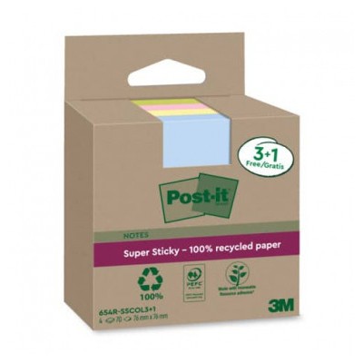 PACK 31 BLOCS 90 HOJAS NOTAS RECICLADAS ADHESIVAS 76X76MM SUPER STICKY COLORES SURTIDOS 654 RSSCOL31 POST IT 7100285103