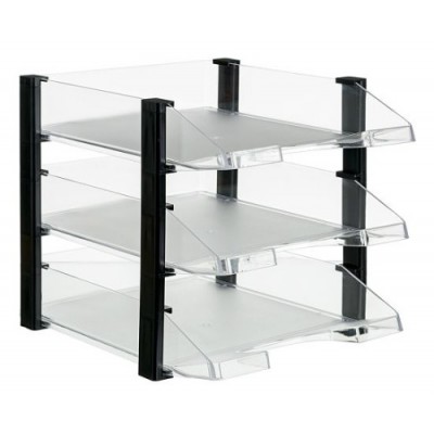 CONJUNTO 3 BANDEJAS JUMBORACK TRANSPARENTE CON ELEVADORES NEGROS 350X285X280 MM ARCHIVO 2000 704 CS TP