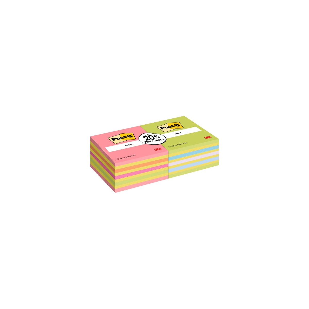 PACK 2 BLOCS 450 HOJAS NOTAS ADHESIVAS 76X76MM COLORES SURTIDOS 2028 OCPPX2 POST IT 7100321423