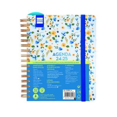 AGENDA DOCENTE 2024 2025 4º 155X212 SEMANA VISTA HORIZONTAL MAGISTRAL PERSONALIZABLE FLOWERS FINOCAM 533580225