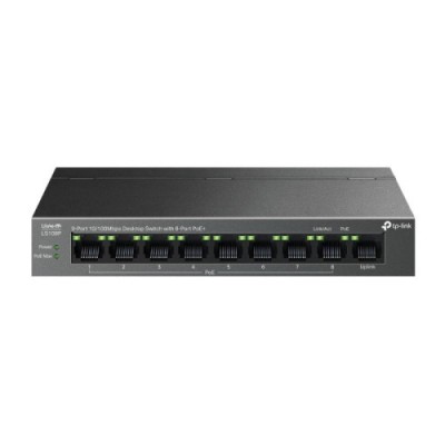 TP LINK SWITCH DE SOBREMESA DE 9 PUERTOS 10 100 MBPS CON POE DE 8 PUERTOS PUERTOS 8 10 100 MBPS POE 1 10 100 MBPS SIN POE ESPEC