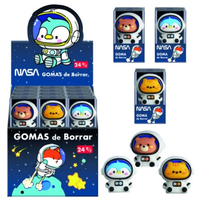 EXPOSITOR CON 24 GOMAS DE BORRAR ASTRONAUTAS ANIMALES NASA DOHE 79648