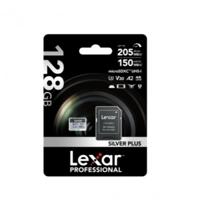 LEXAR 128GB LEXAR HIGH PERFORMANCE SILVER PLUS MICROSDXC UHS I UP TO 205MB S READ 150MB S WRITE C10 A2 V30 U3WITH ADAPTER