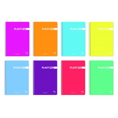 CUADERNO SERIE PLASTIPAC 90 GRS TAPA POLIPROPILENO FOLIO 215X310MM 80 HOJAS HORIZONTAL CON MARGEN 8 COLORES SURTIDOS PACSA 1640