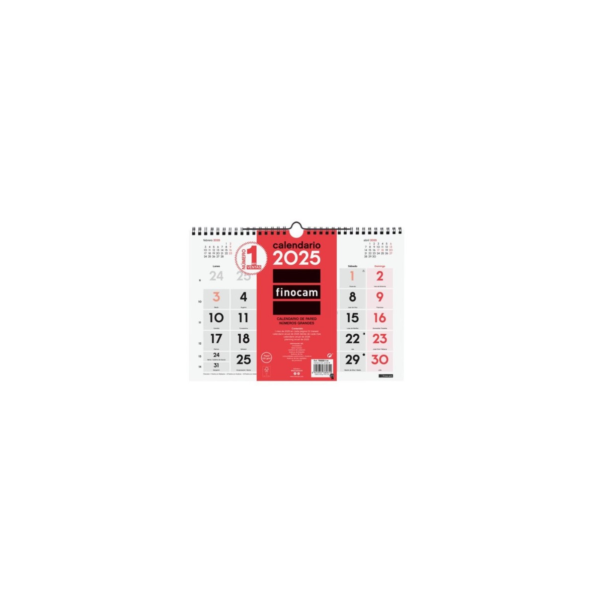 CALENDARIO 2025 NEUTRO PARED NUMEROS GRANDES 300X300MM FINOCAM 780570025