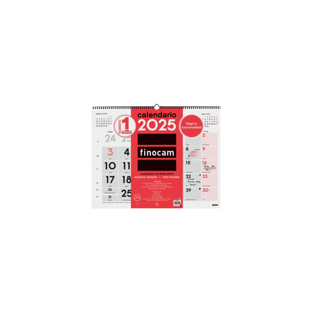 CALENDARIO 2025 NEUTRO PARED MIXTO XL 540X420MM FINOCAM 780020025