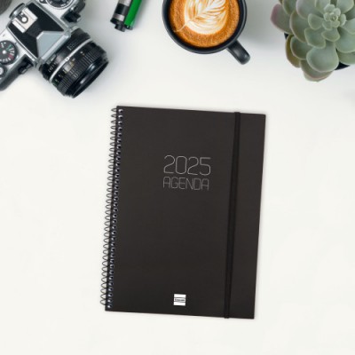 AGENDA 2025 BASIC OPAQUE E10 155X212MM SEMANA VISTA HORIZONTAL NEGRO FINOCAM 742766025