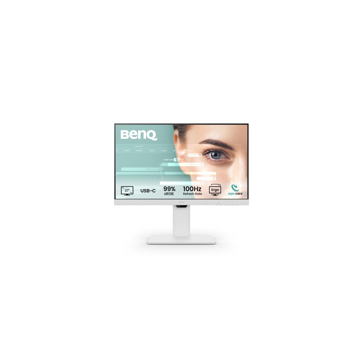 MONITOR BENQ GW2786TC 27 IPS 1080P FHD USB C 65W  100HZ EYE CARE ERGONoMICO HUB USB  99 SRGB HDMI DP TUV BLANCO