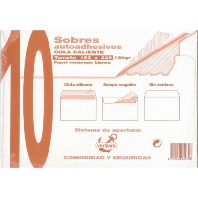 PAQUETES DE 10 SOBRES BLANCO VERJURADO 162X229 120 GRS SAM 664930