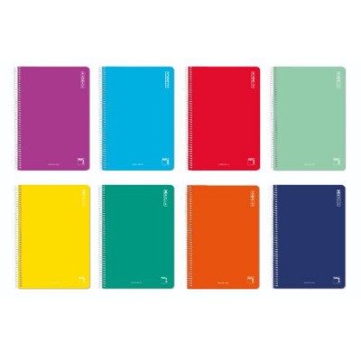 CUADERNO ESPIRAL SERIE BASIC TAPA CARTONCILLO 60 GRS 4º 155X215MM 80 HOJAS HORIZONTAL CON MARGEN 8 COLORES SURTIDOS PACSA 16429