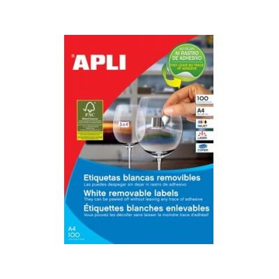 CAJA 100 HOJAS ETIQUETAS BLANCAS REMOVIBLES 646 X 338 MM APLI 3056