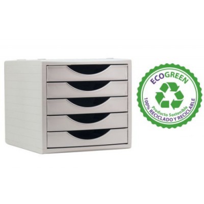 MoDULO ECOGREEN 5 CAJONES BLANCO 100 RECICLADO Y RECICLABLE DIN A4 FOLIO Y SUBCARPETA MEDIDAS 340X270X260 MM CARCASA GRIS Y CAJ