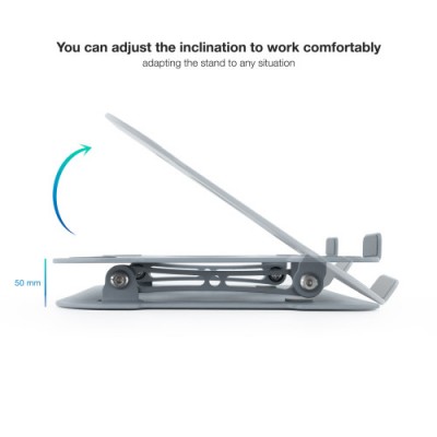 TooQ Soporte Elevador de Aluminio Ajustable Ergonomico para Portatiles Gris