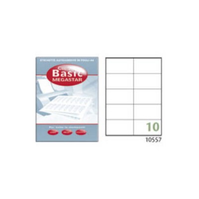 CAJA 100 HOJAS ETIQUETAS BLANCAS CON MaRGENES LaSER INYECCIoN DE TINTA FOTOCOPIADORAS 105X57 MM MEGASTAR LP4MS 10557