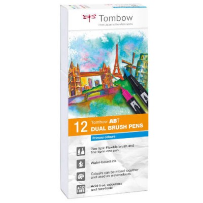 ESTUCHE 12 ROTULADORES DOBLE PUNTA PINCEL COLORES PRIMARIOS TOMBOW ABT 12P 1