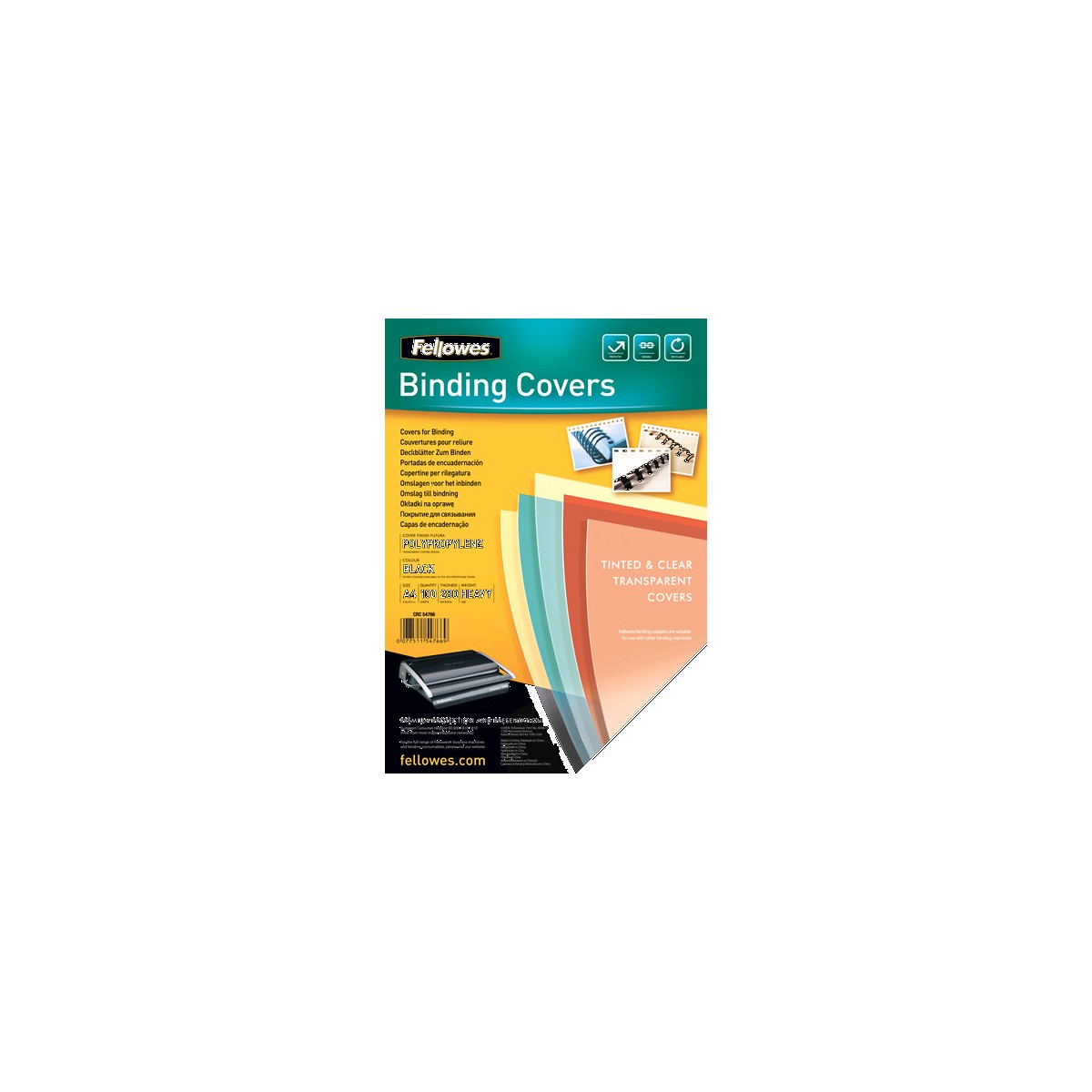 PACK 100 PORTADAS POLIPROPILENO NEGRO 280 MICRAS A4 FELLOWES 5476603