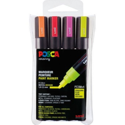 ESTUCHE 4 UDS PC 5M FLUOR POSCA UNIBALL 182634682