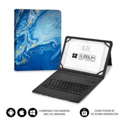 SUBBLIM Funda con Teclado Keytab Pro BT Trendy Marmol Azul