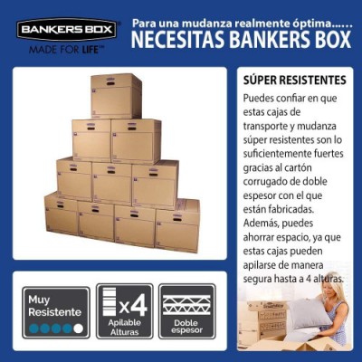 CAJA DE MUDANZA MONTAJE MANUAL L 500X300X300 CARToN DOBLE BANKERS BOX 6208201