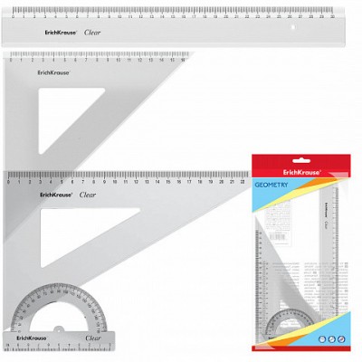 SET DE GEOMETRiA GRANDE REGLA 30 CM ESCUADRA 16 CM 45º ESCUADRA 22 CM 60º TRANSPORTADOR 180º 10CM ERICH KRAUSE 49573