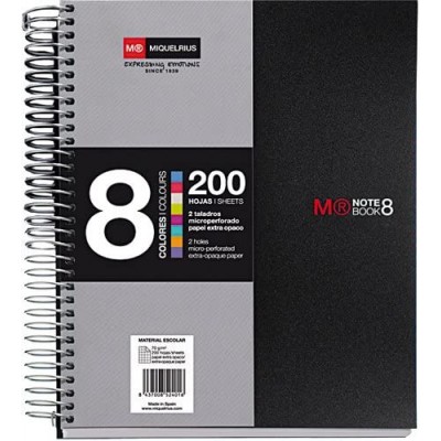 CUADERNO ESPIRAL NB 8 A5 200 HOJAS 5X5MM POLIPROPILENO NEGRO MIQUELRIUS 42007